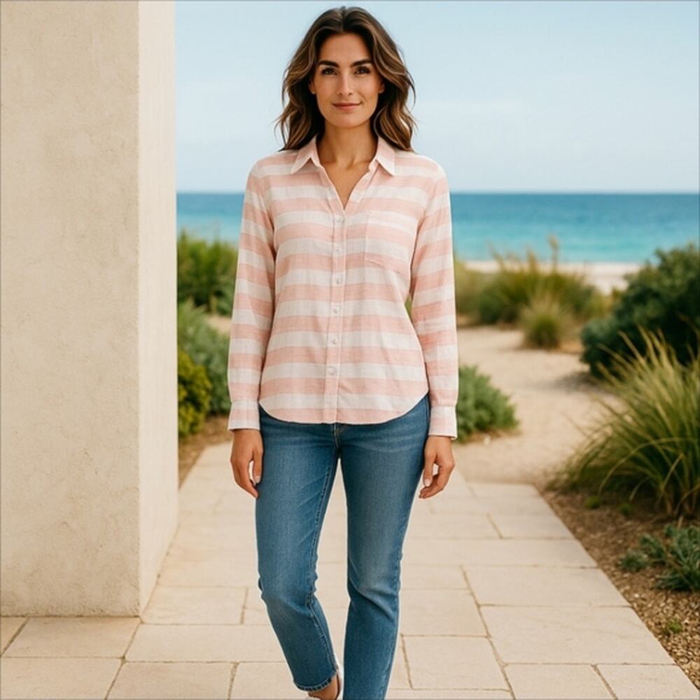 Columbia Coral White Stripe Button Down Top Size XS